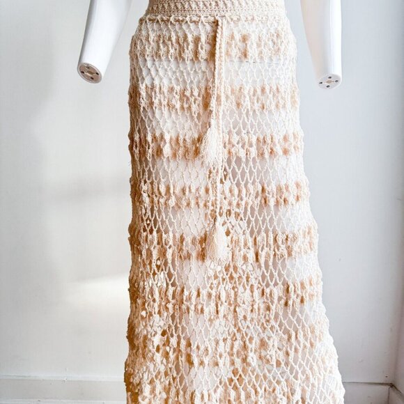 Vintage Crochet open Knit Ivory Cream Maxi Dress w Back Button Closure S - Picture 4 of 12